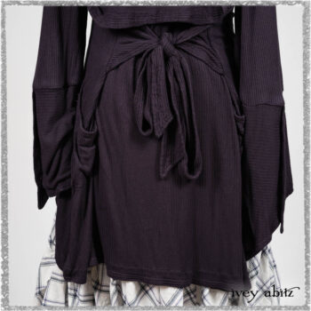 Henrietta Duster Coat in Plum Tree Softest Ribbed Knit; Fairholme Frock in Plum Tree Wispy Plaid Cotton. Ivey Abitz bespoke clothing.