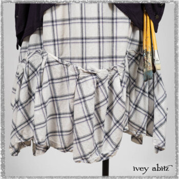 Henrietta Duster Coat in Plum Tree Softest Ribbed Knit; Fairholme Frock in Plum Tree Wispy Plaid Cotton. Ivey Abitz bespoke clothing.