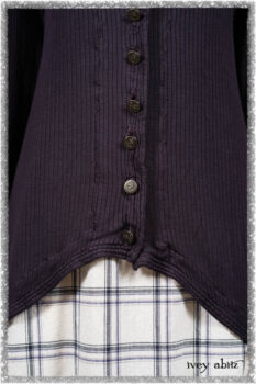 Henrietta Duster Coat in Plum Tree Softest Ribbed Knit; Fairholme Frock in Plum Tree Wispy Plaid Cotton. Ivey Abitz bespoke clothing.