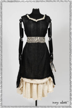 Ardsley Frock Beacon Black Hemstitch Stripe Gauze; Ardsleydale Frock in Ethereal Cream Embroidered Crushed Plaid; Clotaire Sash in Ethereal Cream and Black Fleur Stretch Cotton. Ivey Abitz bespoke clothing.