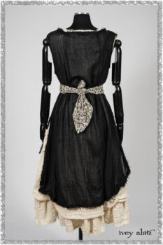 Ardsley Frock Beacon Black Hemstitch Stripe Gauze; Ardsleydale Frock in Ethereal Cream Embroidered Crushed Plaid; Clotaire Sash in Ethereal Cream and Black Fleur Stretch Cotton. Ivey Abitz bespoke clothing.