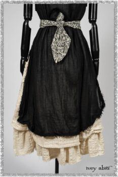 Ardsley Frock Beacon Black Hemstitch Stripe Gauze; Ardsleydale Frock in Ethereal Cream Embroidered Crushed Plaid; Clotaire Sash in Ethereal Cream and Black Fleur Stretch Cotton. Ivey Abitz bespoke clothing.