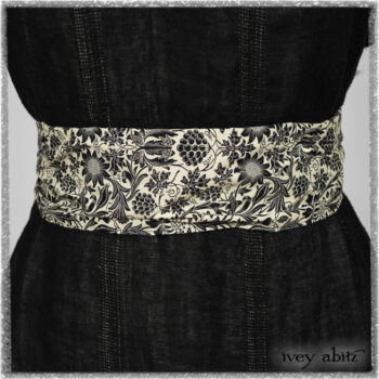 Ardsley Frock Beacon Black Hemstitch Stripe Gauze; Ardsleydale Frock in Ethereal Cream Embroidered Crushed Plaid; Clotaire Sash in Ethereal Cream and Black Fleur Stretch Cotton. Ivey Abitz bespoke clothing.