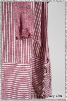 Pierrepont Shirt in Red Sky at Night Yarn Dyed Weave; Viv Frock in Red Sky at Night Stripe. Ivey Abitz bespoke clothing.