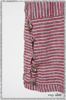 Pierrepont Shirt in Red Sky at Night Yarn Dyed Weave; Viv Frock in Red Sky at Night Stripe. Ivey Abitz bespoke clothing.