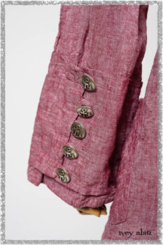 Pierrepont Shirt in Red Sky at Night Yarn Dyed Weave; Viv Frock in Red Sky at Night Stripe. Ivey Abitz bespoke clothing.