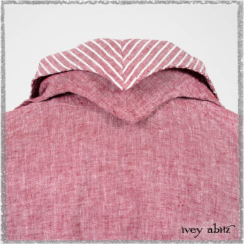 Pierrepont Shirt in Red Sky at Night Yarn Dyed Weave; Viv Frock in Red Sky at Night Stripe. Ivey Abitz bespoke clothing.