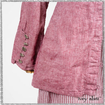 Pierrepont Shirt in Red Sky at Night Yarn Dyed Weave; Viv Frock in Red Sky at Night Stripe. Ivey Abitz bespoke clothing.
