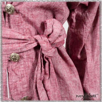 Pierrepont Shirt in Red Sky at Night Yarn Dyed Weave; Viv Frock in Red Sky at Night Stripe. Ivey Abitz bespoke clothing.