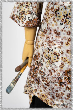 Bramley Dress in Plum Tree Watercolour Floral Voile; Cilla Slip Frock in Beacon Black Washed Ribbed Knit; Mewland Skirt in Black Washed Crinkled Linen. Ivey Abitz bespoke clothing.