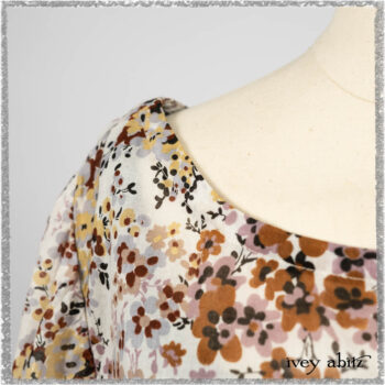 Bramley Dress in Plum Tree Watercolour Floral Voile; Cilla Slip Frock in Beacon Black Washed Ribbed Knit; Mewland Skirt in Black Washed Crinkled Linen. Ivey Abitz bespoke clothing.