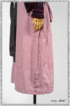 Limited Edition Gilbert Cardigan in National Seashore and Red Stripe Knit; Pierrepont Sash in National Seashore Pinstripe Voile; Viv Frock in Red Sky at Night Stripe. Ivey Abitz bespoke clothing.