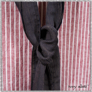 Limited Edition Gilbert Cardigan in National Seashore and Red Stripe Knit; Pierrepont Sash in National Seashore Pinstripe Voile; Viv Frock in Red Sky at Night Stripe. Ivey Abitz bespoke clothing.