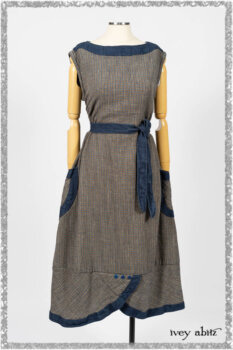 Sennen Frock in Estuary Petite Check with Estuary Wondrous Washed Linen details. Ivey Abitz bespoke clothing.