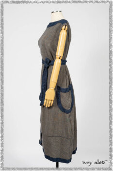 Sennen Frock in Estuary Petite Check with Estuary Wondrous Washed Linen details. Ivey Abitz bespoke clothing.