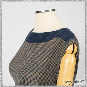 Sennen Frock in Estuary Petite Check with Estuary Wondrous Washed Linen details. Ivey Abitz bespoke clothing.