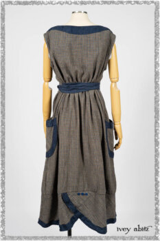 Sennen Frock in Estuary Petite Check with Estuary Wondrous Washed Linen details. Ivey Abitz bespoke clothing.