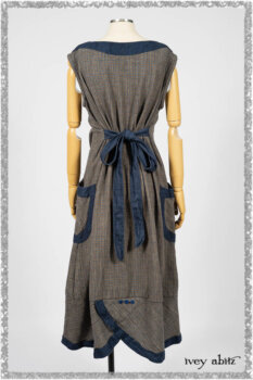 Sennen Frock in Estuary Petite Check with Estuary Wondrous Washed Linen details. Ivey Abitz bespoke clothing.