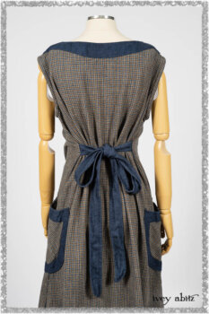 Sennen Frock in Estuary Petite Check with Estuary Wondrous Washed Linen details. Ivey Abitz bespoke clothing.