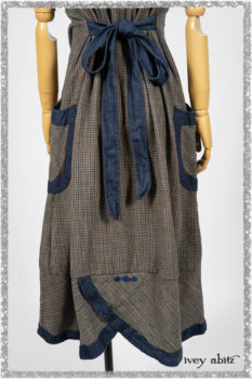 Sennen Frock in Estuary Petite Check with Estuary Wondrous Washed Linen details. Ivey Abitz bespoke clothing.
