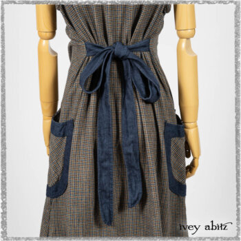 Sennen Frock in Estuary Petite Check with Estuary Wondrous Washed Linen details. Ivey Abitz bespoke clothing.