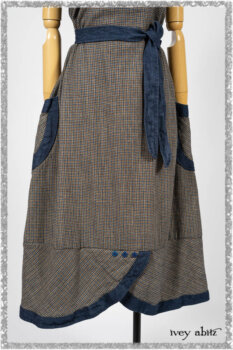 Sennen Frock in Estuary Petite Check with Estuary Wondrous Washed Linen details. Ivey Abitz bespoke clothing.
