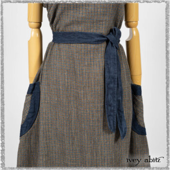 Sennen Frock in Estuary Petite Check with Estuary Wondrous Washed Linen details. Ivey Abitz bespoke clothing.
