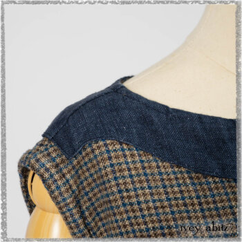 Sennen Frock in Estuary Petite Check with Estuary Wondrous Washed Linen details. Ivey Abitz bespoke clothing.