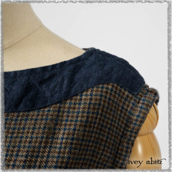 Sennen Frock in Estuary Petite Check with Estuary Wondrous Washed Linen details. Ivey Abitz bespoke clothing.