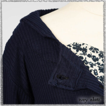 Harrison Shirt Jacket in National Seashore Washed Ribbed Knit; Harrison Frock in Estuary Floral Jacquard. Ivey Abitz bespoke clothing.