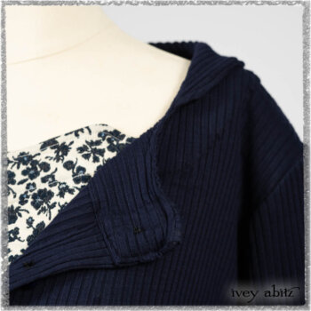 Harrison Shirt Jacket in National Seashore Washed Ribbed Knit; Harrison Frock in Estuary Floral Jacquard. Ivey Abitz bespoke clothing.