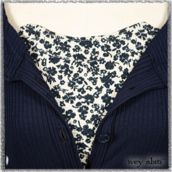 Harrison Shirt Jacket in National Seashore Washed Ribbed Knit; Harrison Frock in Estuary Floral Jacquard. Ivey Abitz bespoke clothing.