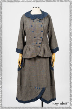 Sennen Jacket in Estuary Petite Check with Estuary Wondrous Washed Linen details; Sennen Frock in Estuary Petite Check with Estuary Wondrous Washed Linen details. Ivey Abitz bespoke clothing.