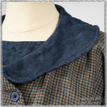Sennen Jacket in Estuary Petite Check with Estuary Wondrous Washed Linen details; Sennen Frock in Estuary Petite Check with Estuary Wondrous Washed Linen details. Ivey Abitz bespoke clothing.