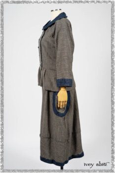 Sennen Jacket in Estuary Petite Check with Estuary Wondrous Washed Linen details; Sennen Frock in Estuary Petite Check with Estuary Wondrous Washed Linen details. Ivey Abitz bespoke clothing.