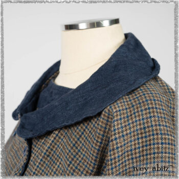 Sennen Jacket in Estuary Petite Check with Estuary Wondrous Washed Linen details; Sennen Frock in Estuary Petite Check with Estuary Wondrous Washed Linen details. Ivey Abitz bespoke clothing.
