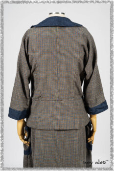 Sennen Jacket in Estuary Petite Check with Estuary Wondrous Washed Linen details; Sennen Frock in Estuary Petite Check with Estuary Wondrous Washed Linen details. Ivey Abitz bespoke clothing.