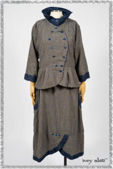 Sennen Jacket in Estuary Petite Check with Estuary Wondrous Washed Linen details; Sennen Frock in Estuary Petite Check with Estuary Wondrous Washed Linen details. Ivey Abitz bespoke clothing.