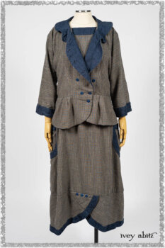 Sennen Jacket in Estuary Petite Check with Estuary Wondrous Washed Linen details; Sennen Frock in Estuary Petite Check with Estuary Wondrous Washed Linen details. Ivey Abitz bespoke clothing.