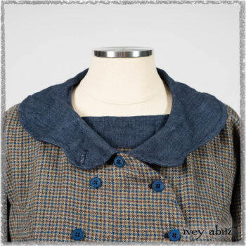 Sennen Jacket in Estuary Petite Check with Estuary Wondrous Washed Linen details; Sennen Frock in Estuary Petite Check with Estuary Wondrous Washed Linen details. Ivey Abitz bespoke clothing.
