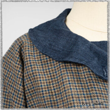 Sennen Jacket in Estuary Petite Check with Estuary Wondrous Washed Linen details; Sennen Frock in Estuary Petite Check with Estuary Wondrous Washed Linen details. Ivey Abitz bespoke clothing.