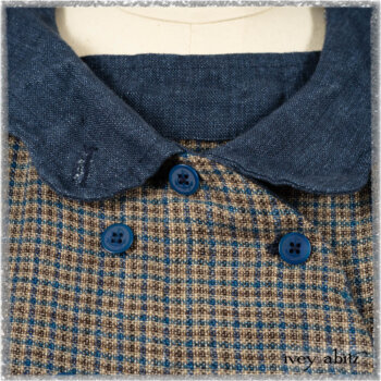 Sennen Jacket in Estuary Petite Check with Estuary Wondrous Washed Linen details; Sennen Frock in Estuary Petite Check with Estuary Wondrous Washed Linen details. Ivey Abitz bespoke clothing.