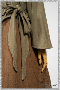 Saint Ans jacket in Woodlawn Melange Knit; Saint Ans Frock in Chestnut Tree Wondrous Washed Linen with mix of sculptural details in rare weaves. Ivey Abitz bespoke clothing.