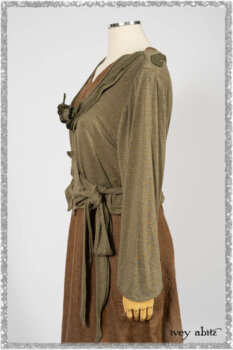 Saint Ans jacket in Woodlawn Melange Knit; Saint Ans Frock in Chestnut Tree Wondrous Washed Linen with mix of sculptural details in rare weaves. Ivey Abitz bespoke clothing.