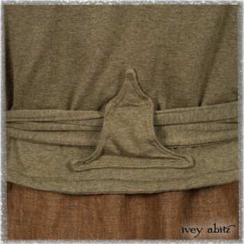 Saint Ans jacket in Woodlawn Melange Knit; Saint Ans Frock in Chestnut Tree Wondrous Washed Linen with mix of sculptural details in rare weaves. Ivey Abitz bespoke clothing.
