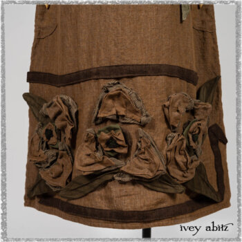 Saint Ans jacket in Woodlawn Melange Knit; Saint Ans Frock in Chestnut Tree Wondrous Washed Linen with mix of sculptural details in rare weaves. Ivey Abitz bespoke clothing.