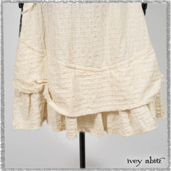 Ardsleydale Frock in Ethereal Cream Embroidered Crushed Plaid; Ardsleydale Sash in Beacon Black Hemstitch Stripe Gauze. Ivey Abitz bespoke clothing.