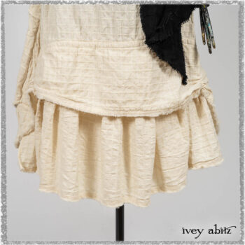 Ardsleydale Frock in Ethereal Cream Embroidered Crushed Plaid; Ardsleydale Sash in Beacon Black Hemstitch Stripe Gauze. Ivey Abitz bespoke clothing.