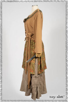 Saint Ans Jacket in Chestnut Tree Melange Knit; River Frock in Woodlawn Vine Embroidered Washed Silk; Hudson Frock in Earthen Washed Stripe Linen. Ivey Abitz bespoke clothing.