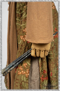 Saint Ans Jacket in Chestnut Tree Melange Knit; River Frock in Woodlawn Vine Embroidered Washed Silk; Hudson Frock in Earthen Washed Stripe Linen. Ivey Abitz bespoke clothing.